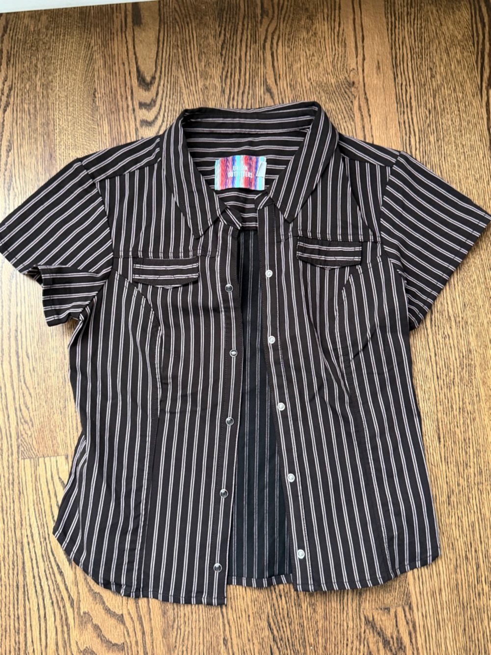 Urban Outfitters Black Button-Front Pinstripe Shirt